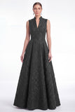 Plum A Line Stand Collar V Neck Jacquard Mother of the Bride Dress