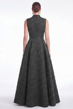 Plum A Line Stand Collar V Neck Jacquard Mother of the Bride Dress
