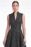 Plum A Line Stand Collar V Neck Jacquard Mother of the Bride Dress