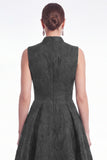 Plum A Line Stand Collar V Neck Jacquard Mother of the Bride Dress