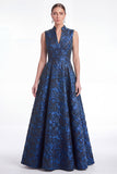 Plum A Line Stand Collar V Neck Jacquard Mother of the Bride Dress