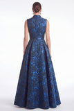 Plum A Line Stand Collar V Neck Jacquard Mother of the Bride Dress