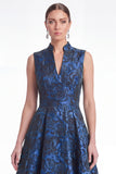 Plum A Line Stand Collar V Neck Jacquard Mother of the Bride Dress
