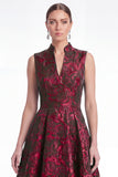 Plum A Line Stand Collar V Neck Jacquard Mother of the Bride Dress