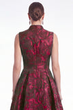 Plum A Line Stand Collar V Neck Jacquard Mother of the Bride Dress