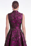 Plum A Line Stand Collar V Neck Jacquard Mother of the Bride Dress