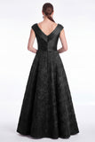 Burgundy Floral Jacquard A Line V Neck Mother of the Bride Dress