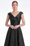 Burgundy Floral Jacquard A Line V Neck Mother of the Bride Dress