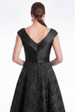 Burgundy Floral Jacquard A Line V Neck Mother of the Bride Dress