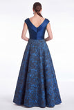 Burgundy Floral Jacquard A Line V Neck Mother of the Bride Dress