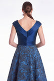 Burgundy Floral Jacquard A Line V Neck Mother of the Bride Dress