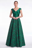 Burgundy Floral Jacquard A Line V Neck Mother of the Bride Dress