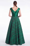 Burgundy Floral Jacquard A Line V Neck Mother of the Bride Dress