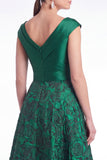 Burgundy Floral Jacquard A Line V Neck Mother of the Bride Dress