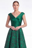 Burgundy Floral Jacquard A Line V Neck Mother of the Bride Dress