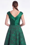 Burgundy Floral Jacquard A Line V Neck Mother of the Bride Dress