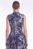 Floral Jacquard A Line V Neck Dark Navy Mother of the Bride Dress