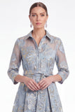 Gold Floral Jacquard A Line Collar Mother of the Bride Dress with 3/4 Sleeves