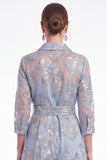 Gold Floral Jacquard A Line Collar Mother of the Bride Dress with 3/4 Sleeves