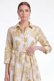 Gold Floral Jacquard A Line Collar Mother of the Bride Dress with 3/4 Sleeves