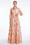 Gold Floral Jacquard A Line Collar Mother of the Bride Dress with 3/4 Sleeves