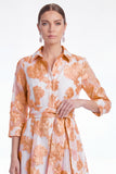 Gold Floral Jacquard A Line Collar Mother of the Bride Dress with 3/4 Sleeves