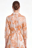 Gold Floral Jacquard A Line Collar Mother of the Bride Dress with 3/4 Sleeves