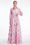 Gold Floral Jacquard A Line Collar Mother of the Bride Dress with 3/4 Sleeves