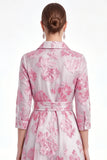 Gold Floral Jacquard A Line Collar Mother of the Bride Dress with 3/4 Sleeves
