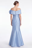 Light Blue Mermaid Off the Shoulder Mother of the Bride Dress with 3D Flowers