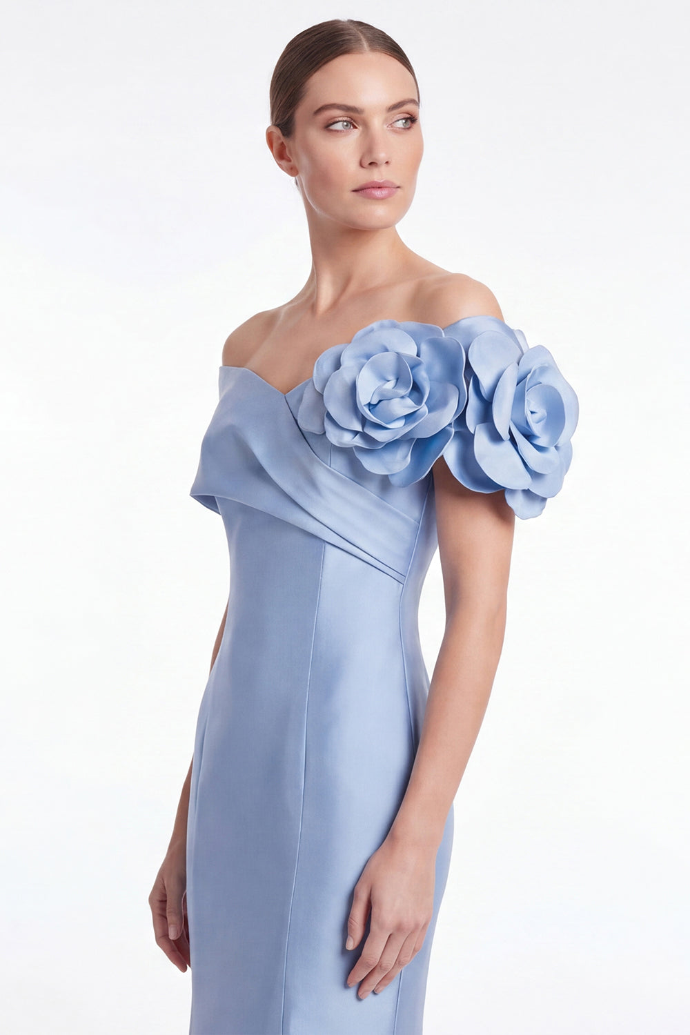 WEDTREND Women Light Blue Mermaid Mother of the Bride Dress Off the Shoulder Satin Formal Dress with 3D Flowers, Black / US12