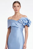 Light Blue Mermaid Off the Shoulder Mother of the Bride Dress with 3D Flowers