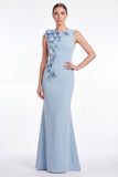 Light Blue Mermaid Round Neck Mother of the Bride Dress with 3D Flowers