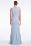 Light Blue Mermaid Round Neck Mother of the Bride Dress with 3D Flowers