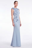 Light Blue Mermaid Round Neck Mother of the Bride Dress with 3D Flowers