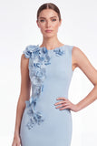 Light Blue Mermaid Round Neck Mother of the Bride Dress with 3D Flowers