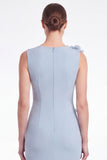 Light Blue Mermaid Round Neck Mother of the Bride Dress with 3D Flowers