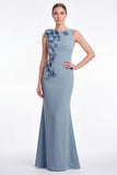 Light Blue Mermaid Round Neck Mother of the Bride Dress with 3D Flowers