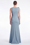 Light Blue Mermaid Round Neck Mother of the Bride Dress with 3D Flowers