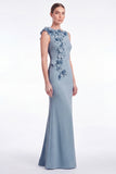 Light Blue Mermaid Round Neck Mother of the Bride Dress with 3D Flowers