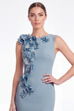 Light Blue Mermaid Round Neck Mother of the Bride Dress with 3D Flowers