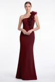 Burgundy One Shoulder Mermaid Mother of the Bride Dress with 3D Flowers