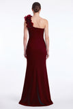 Burgundy One Shoulder Mermaid Mother of the Bride Dress with 3D Flowers