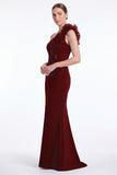 Burgundy One Shoulder Mermaid Mother of the Bride Dress with 3D Flowers
