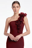 Burgundy One Shoulder Mermaid Mother of the Bride Dress with 3D Flowers