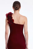 Burgundy One Shoulder Mermaid Mother of the Bride Dress with 3D Flowers