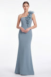 Burgundy One Shoulder Mermaid Mother of the Bride Dress with 3D Flowers