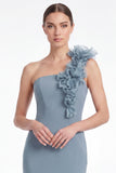 Burgundy One Shoulder Mermaid Mother of the Bride Dress with 3D Flowers