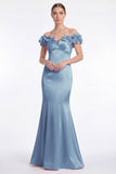 Off the Shoulder Sky Blue Mermaid Satin Mother of the Bride Dress