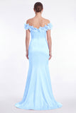 Off the Shoulder Sky Blue Mermaid Satin Mother of the Bride Dress